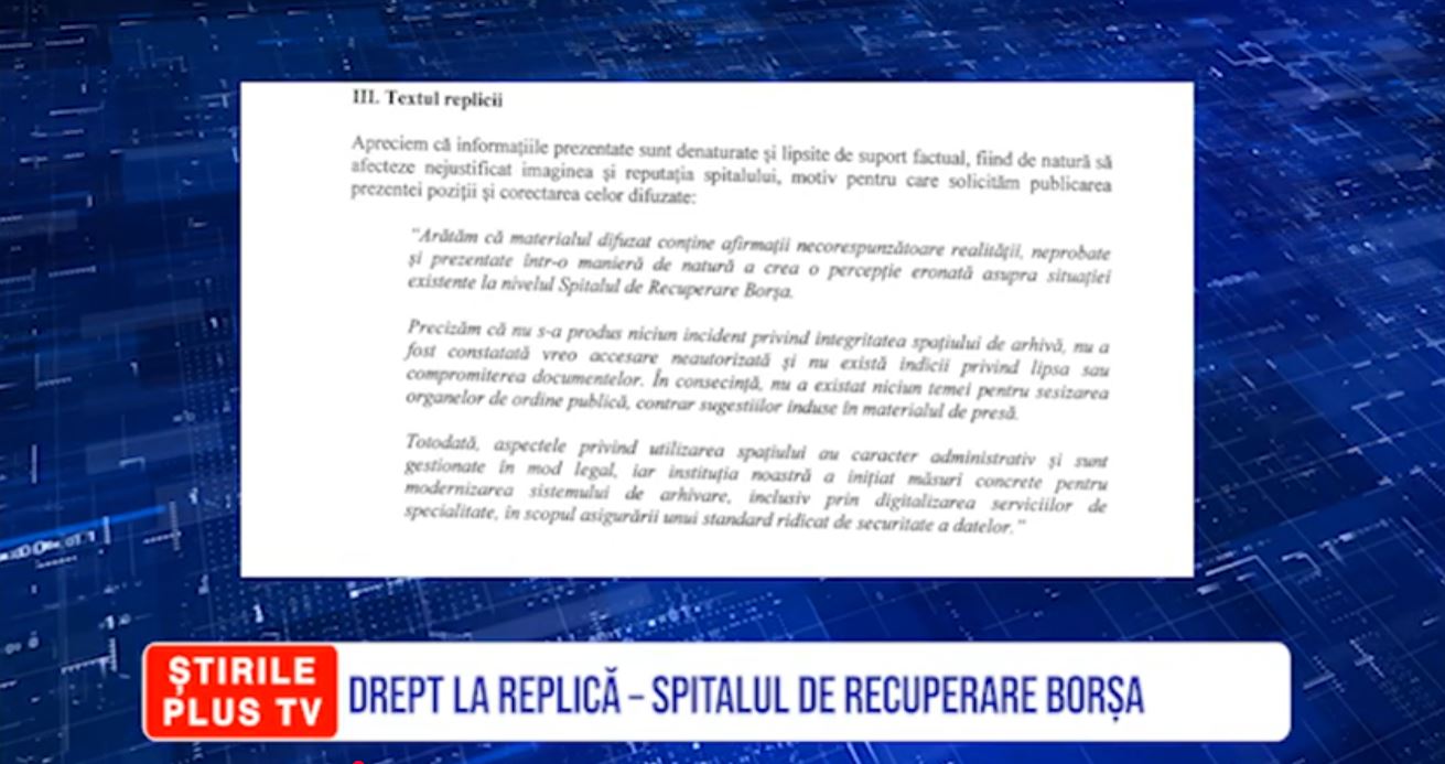 DREPT LA REPLICĂ – SPITALUL DE RECUPERARE BORȘA