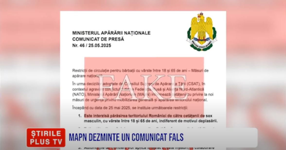 MAPN DEZMINTE UN COMUNICAT FALS