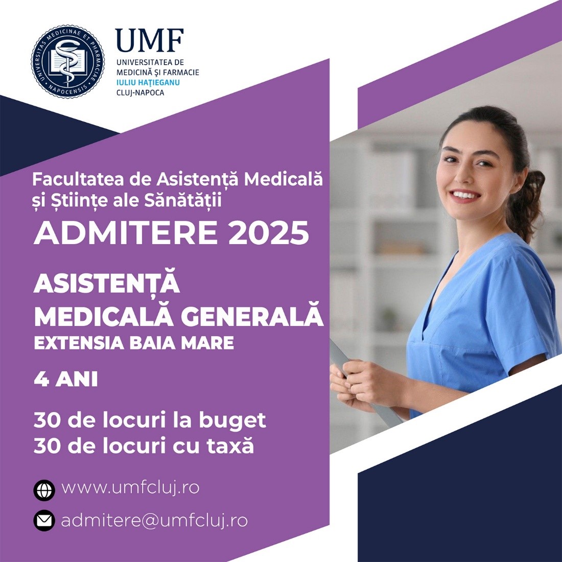 UMF „Iuliu Hațieganu” din Cluj-Napoca scoate la concurs 60 de locuri la programul de Asistență medicală generală extensia Baia Mare pentru anul universitar 2025-2026